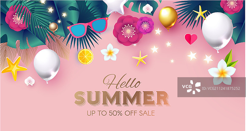 夏季促销热带树叶背景图片素材