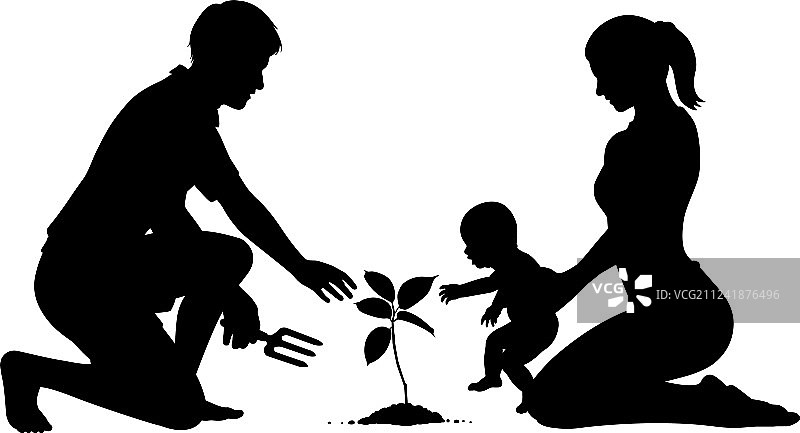 家庭植树图片素材