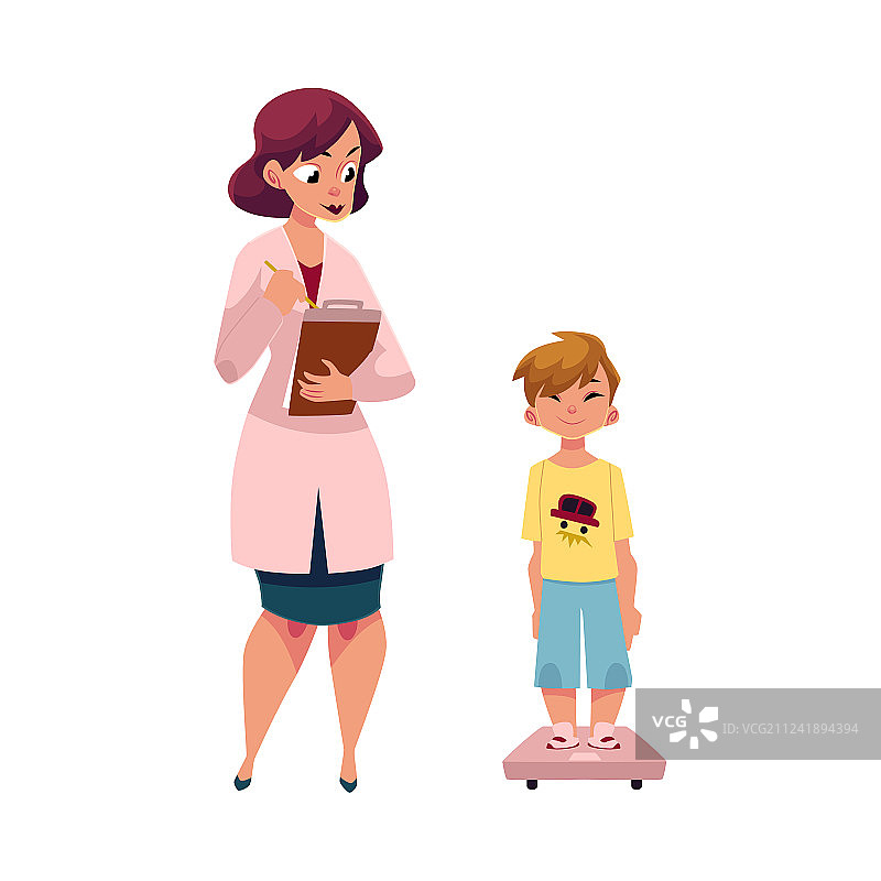 女医生为男童测量体重图片素材