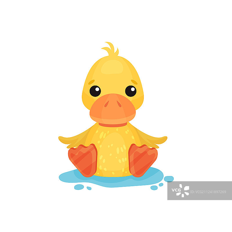 坐在A中的可爱黄色小鸭子图片素材