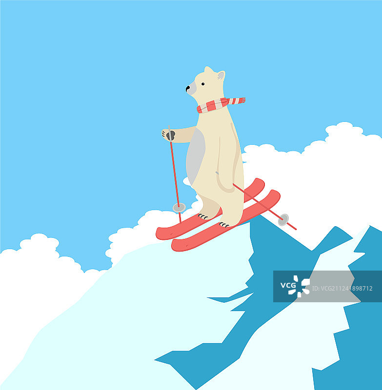 可爱北极熊在山顶快乐滑雪图片素材