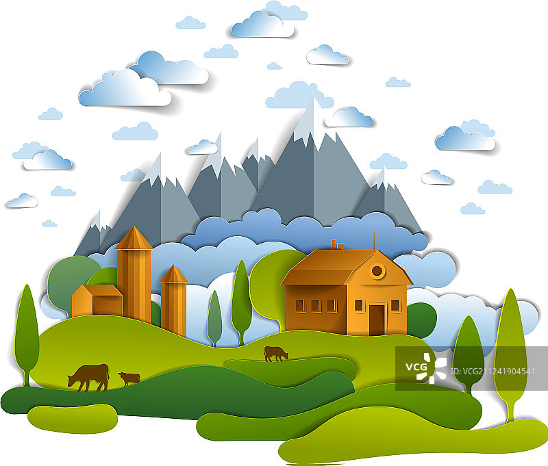 田野和树木的风景农场图片素材