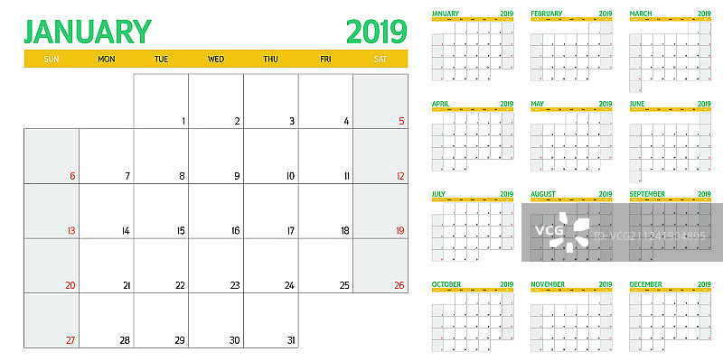 2019年日历计划模板图片素材