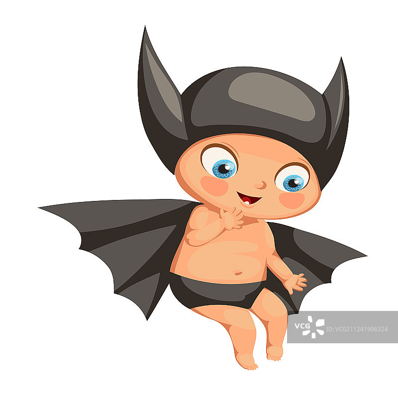 蝙蝠服装微笑儿童扁平海报图片素材