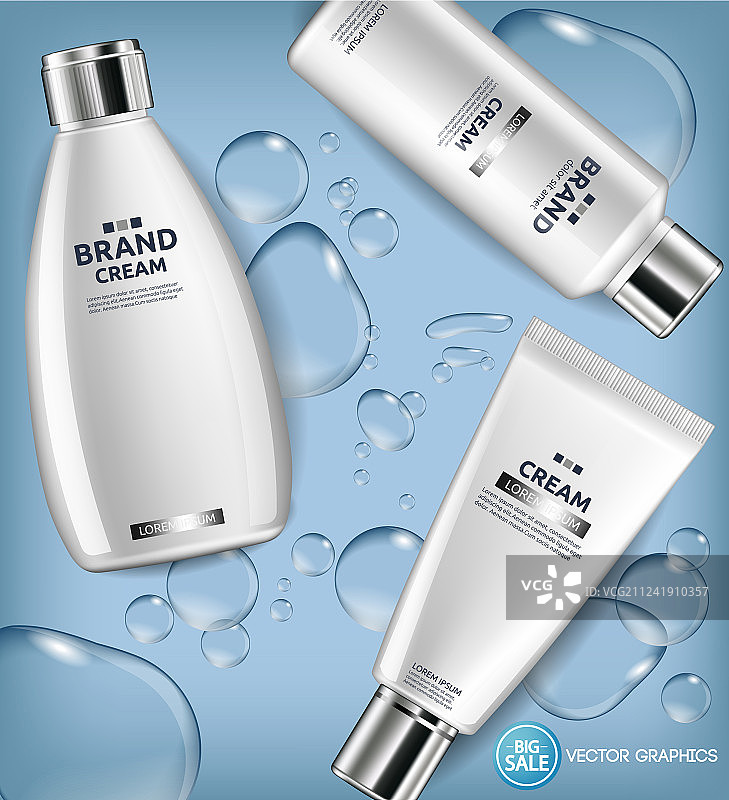 白色乳霜瓶和水滴背景图片素材