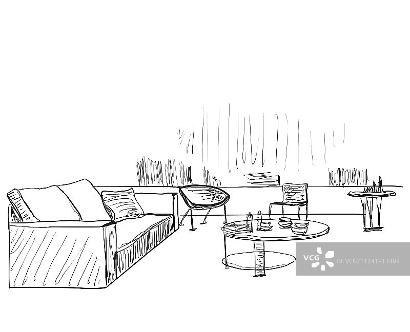 现代风格客厅室内设计草图图片素材