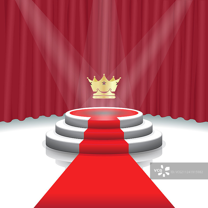 带皇冠红地毯的照明舞台领奖台图片素材