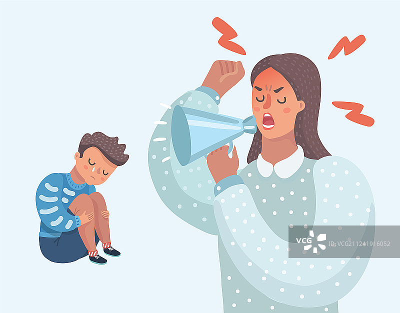 生气的妈妈和悲伤哭泣的男孩图片素材