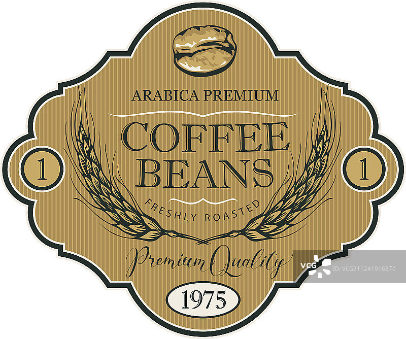 带麦穗的咖啡豆标签图片素材