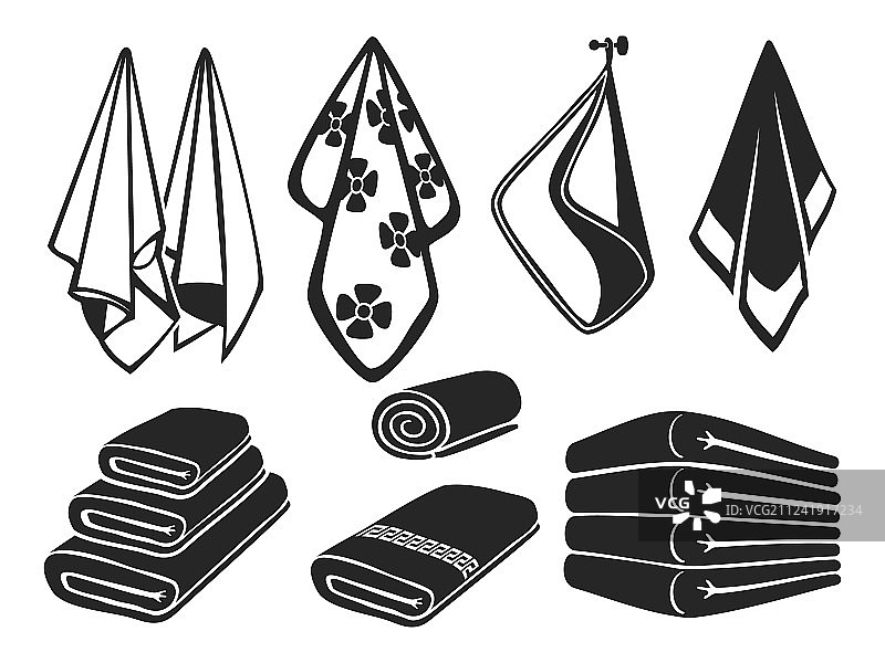 黑色毛巾套装图标：浴室、沙滩图片素材