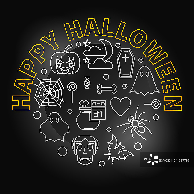万圣节圆形创意节日线条图片素材