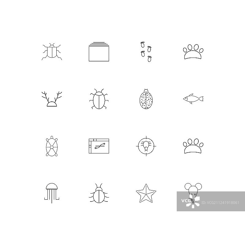 动物简单的线性图标设置概述图标图片素材