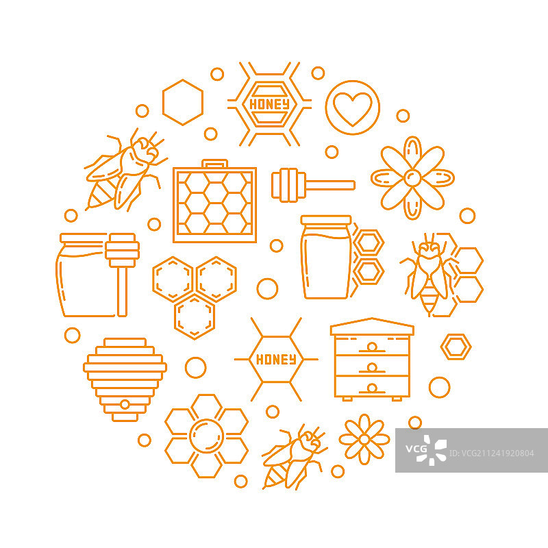 蜂蜜和养蜂线性圆形图案图片素材
