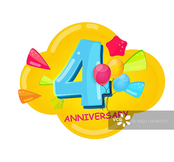 4周年纪念可爱卡通模板图片素材
