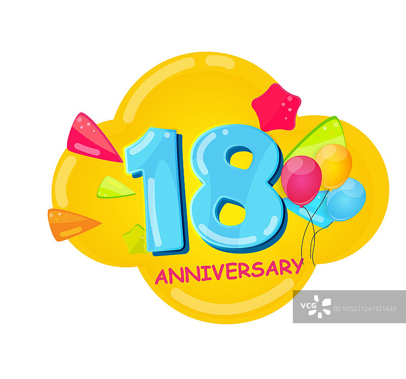 可爱的卡通18周年纪念模板图片素材