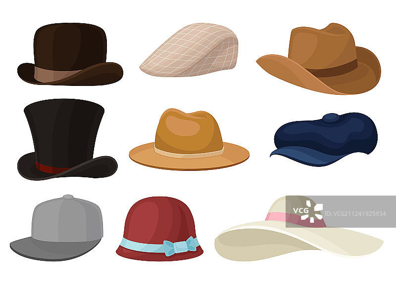扁平风格男女时尚帽子图片素材