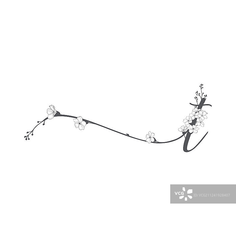 手绘花卉T字母图案标志图片素材