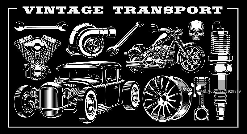 复古交通工具套装图片素材