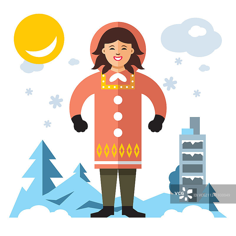 扁平风格的彩色爱斯基摩卡通图片素材
