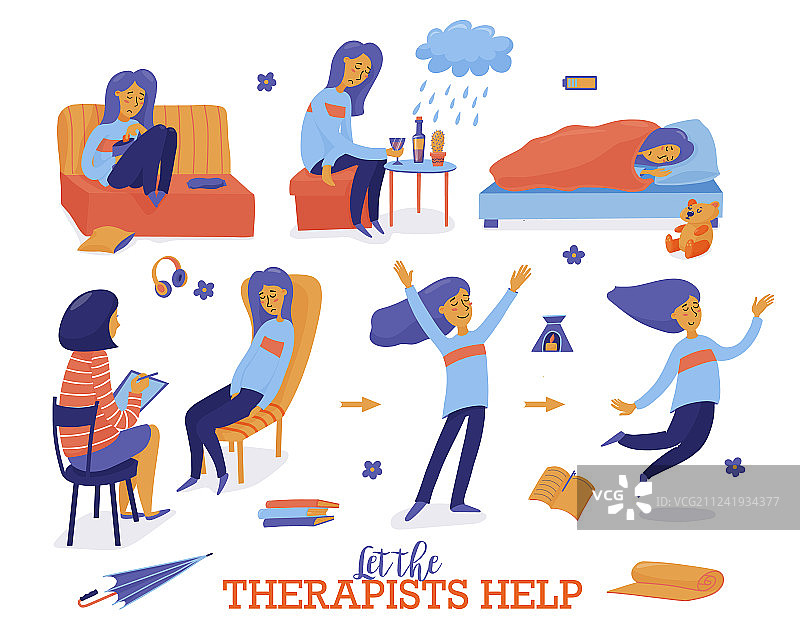抑郁症帮助系列：年轻女人和治疗师图片素材