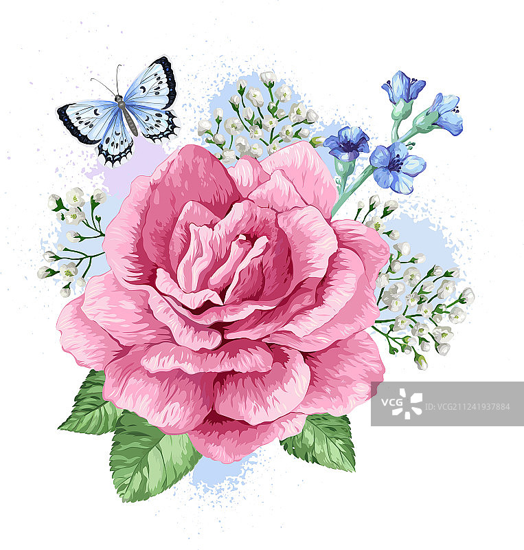 苹果花与满天星花束图片素材