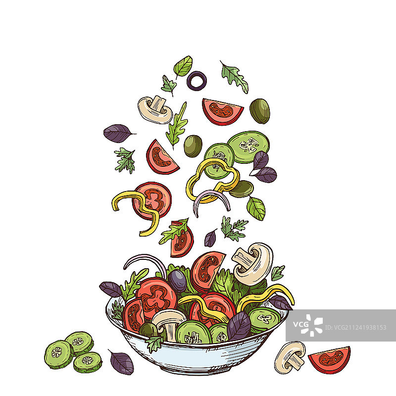 手绘健康食品沙拉背景图片素材