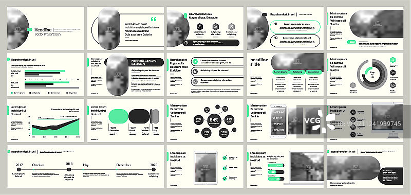 白色背景上的幻灯片绿色元素图片素材