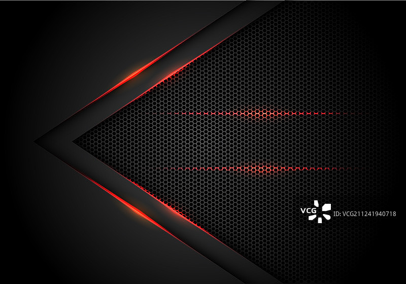 黑色背景上的红色箭头配六边形网格图片素材
