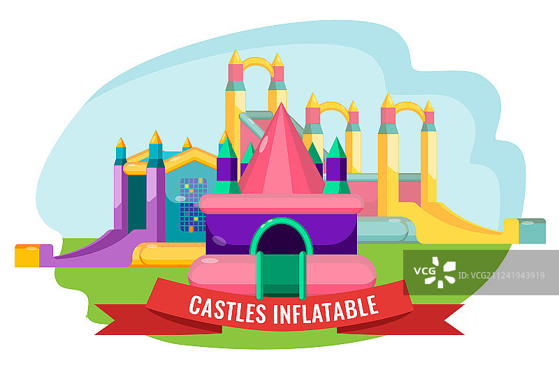 夏季充气城堡套装图片素材