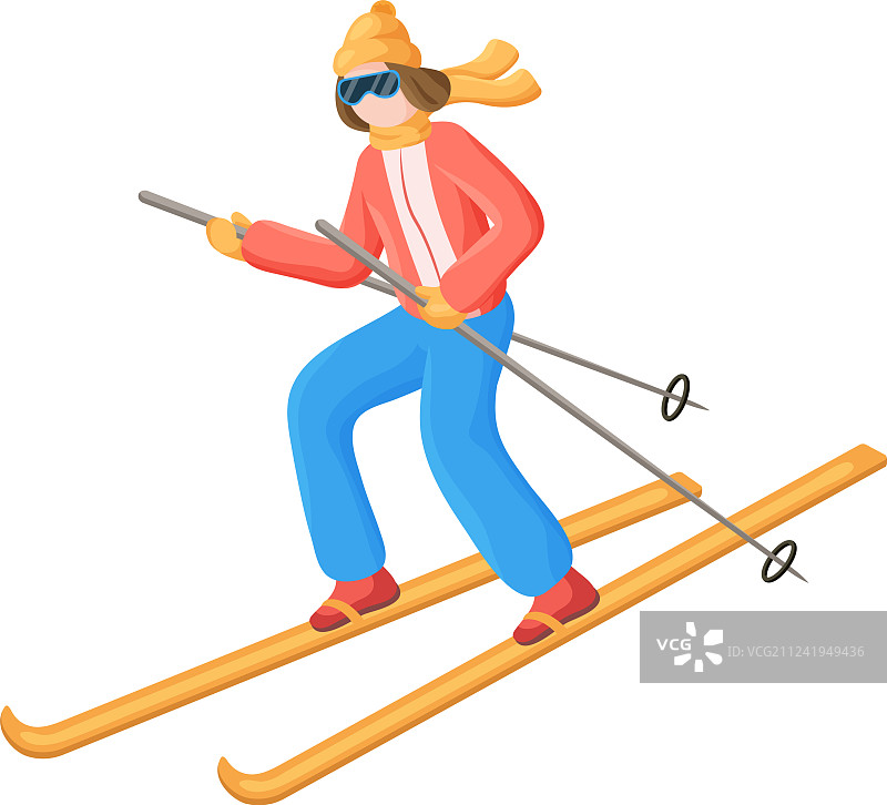 年轻女子快速滑雪下山图片素材