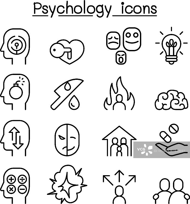 细线风格心理学图标集图片素材