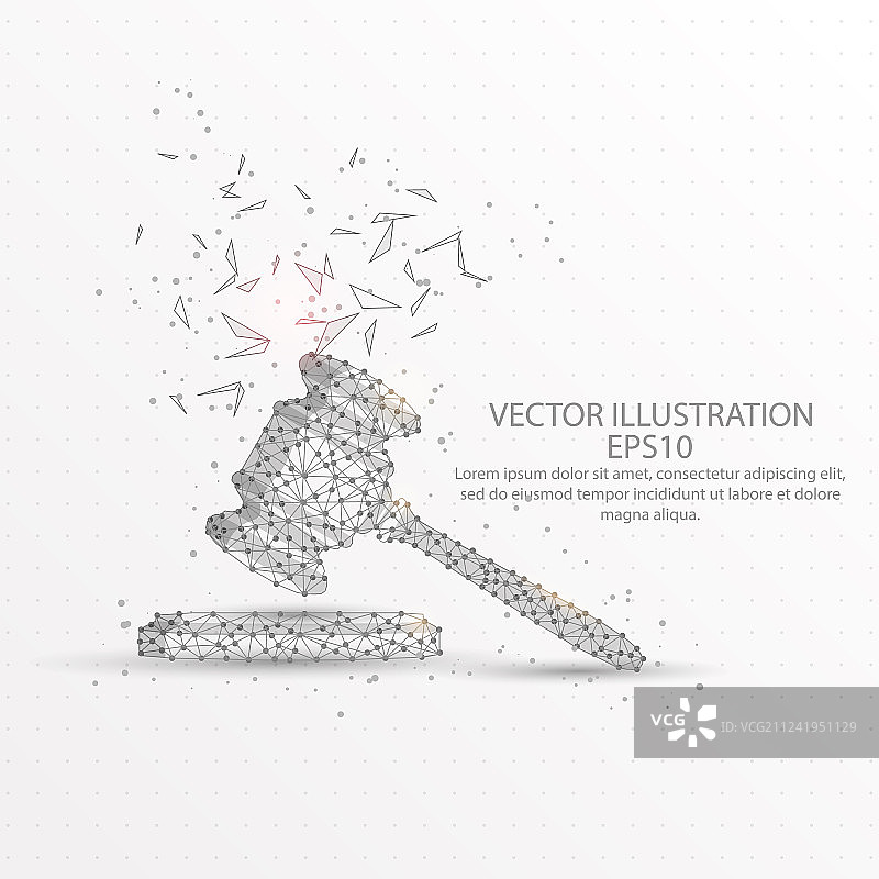 白色背景上的锤子法官低多边形线框图片素材