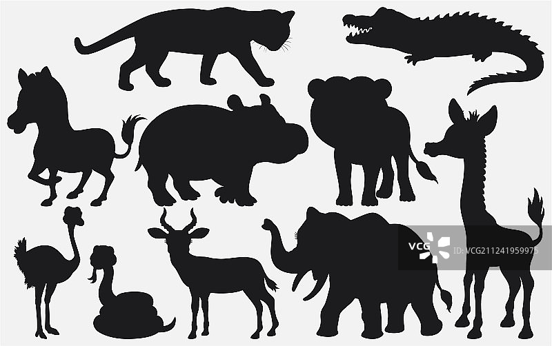 卡通野生动物黑色剪影合集图片素材