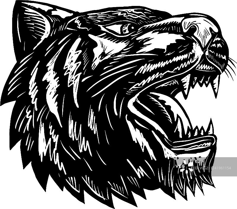 咆哮的老虎木刻黑白图图片素材