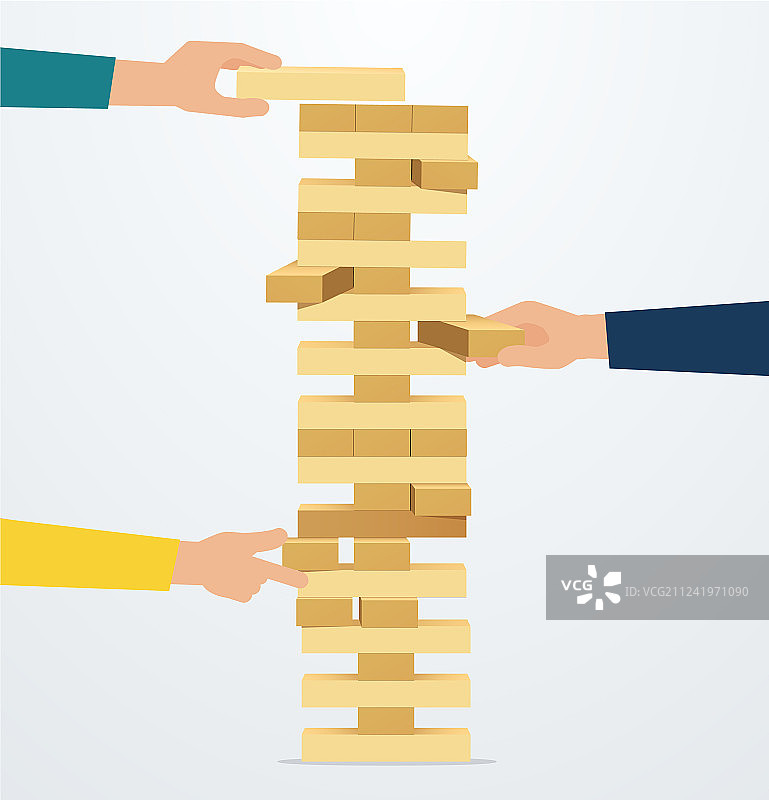 商业策略与风险，双手放置木块图片素材