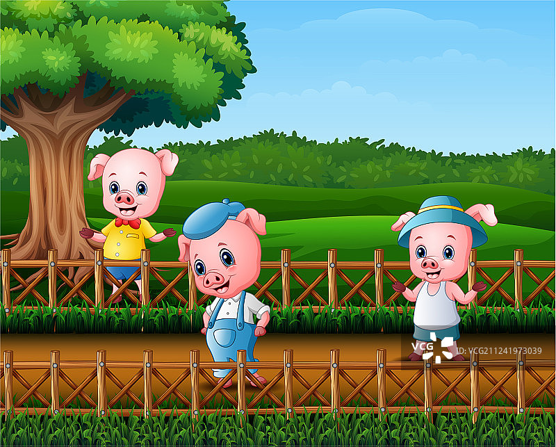 三只小猪的日常活动图片素材