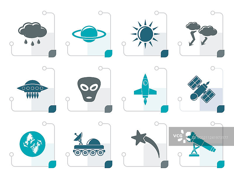 风格化的航天、太空和宇宙图标图片素材