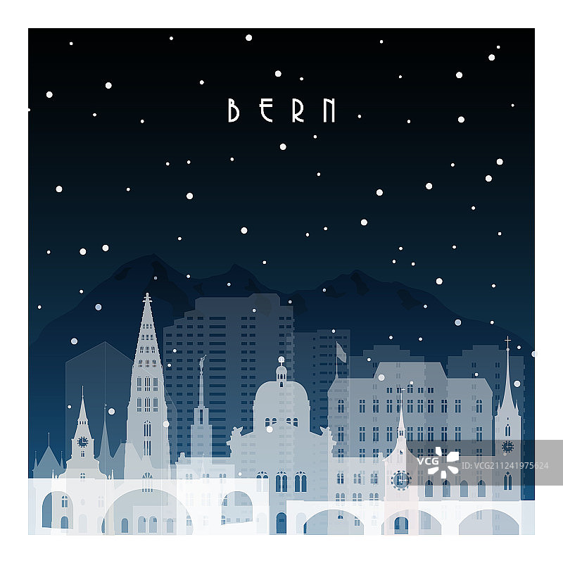 扁平风格的伯尔尼冬夜城市图片素材
