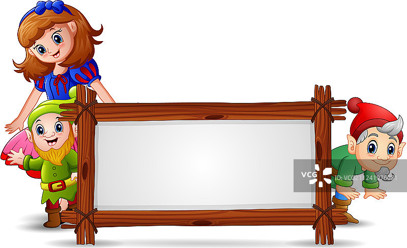 白雪公主与矮人及空白标志图片素材