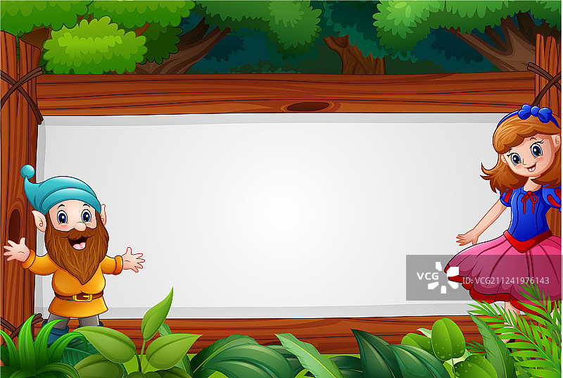 白雪公主与矮人及空白标志图片素材