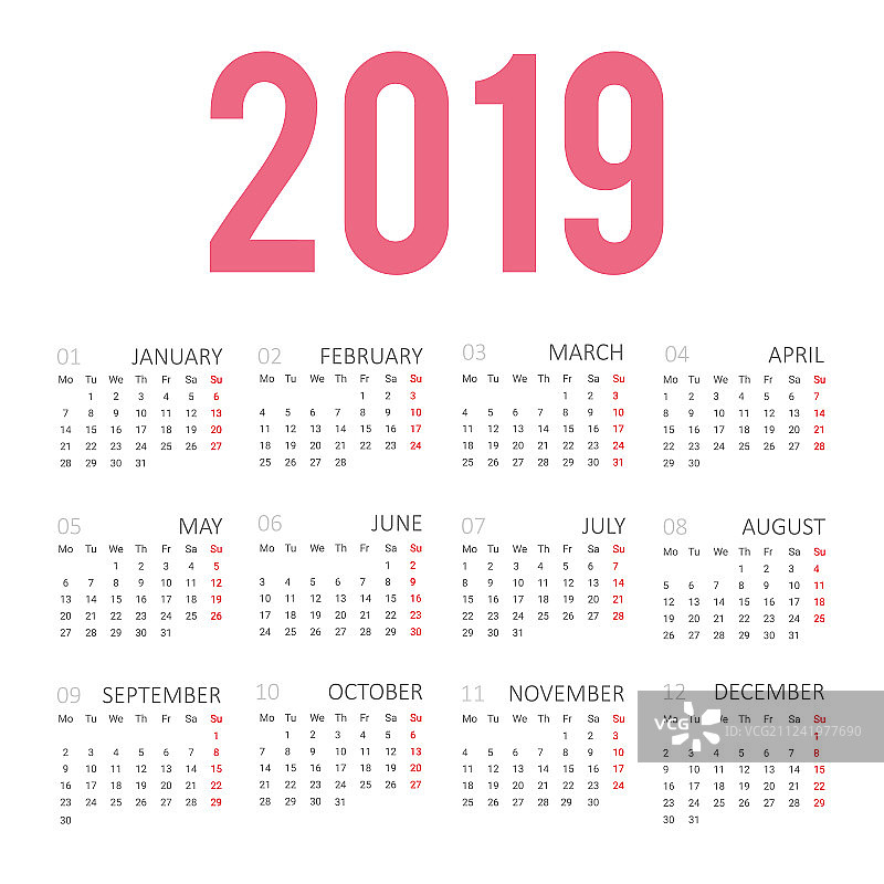 2019新年日历简约概念图片素材