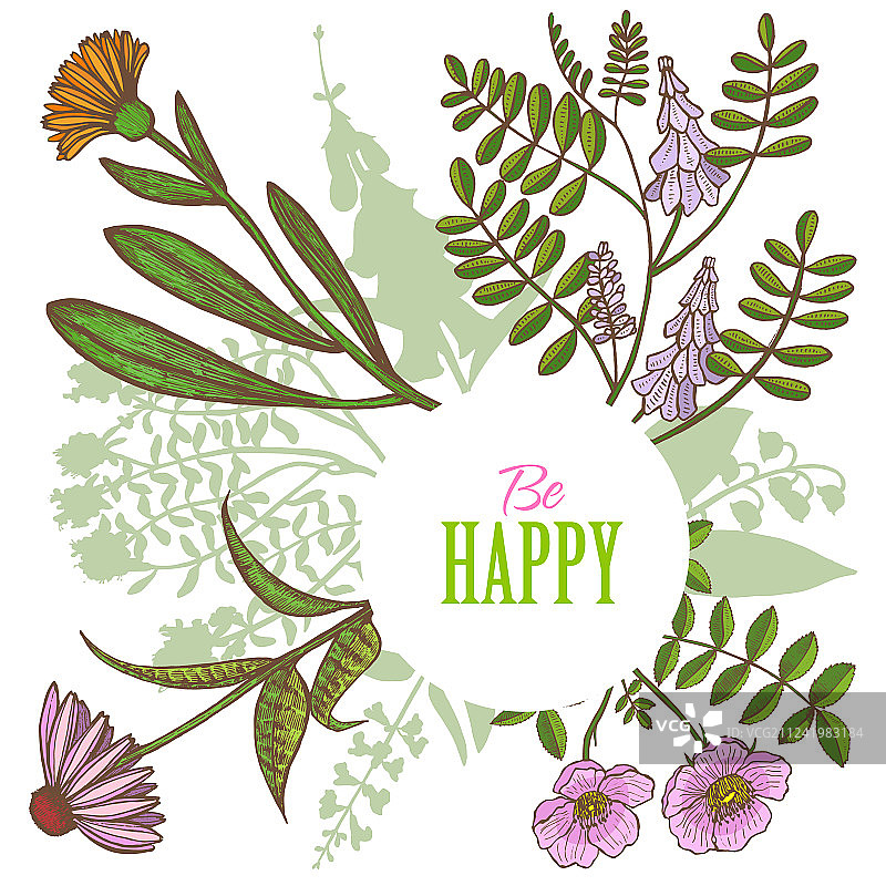 手绘风格花卉元素卡片图片素材