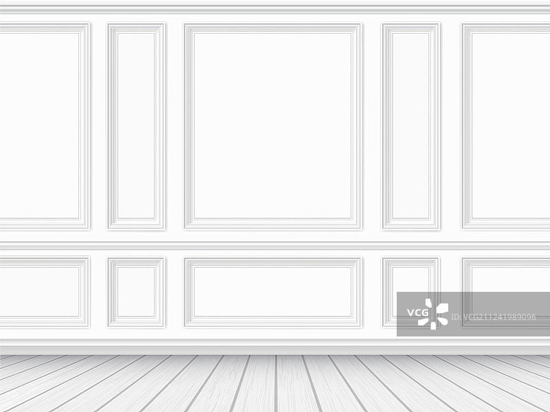 拼花地板和白色镶板墙背景图片素材