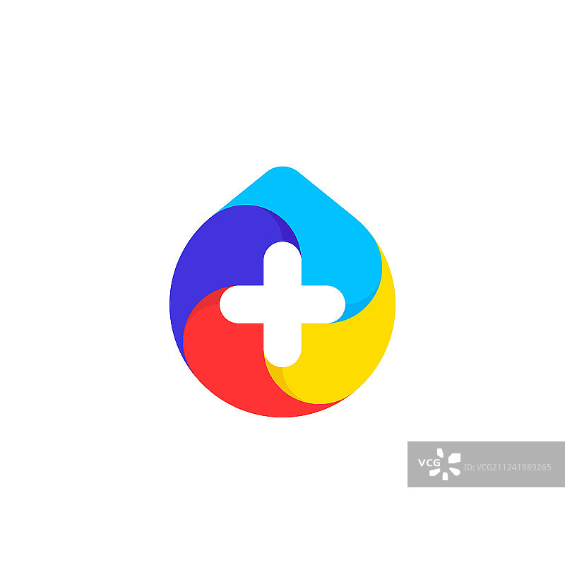 带白色十字标志的彩色水滴图片素材