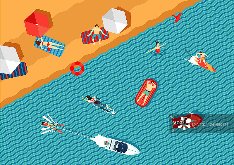 人们在海滩上放松和游泳图片素材