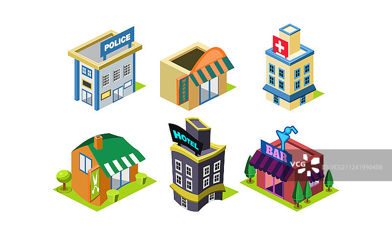 一组 2.5D 城市建设元素图片素材