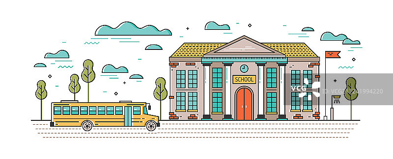 带有经典学校建筑的横幅banner图片素材