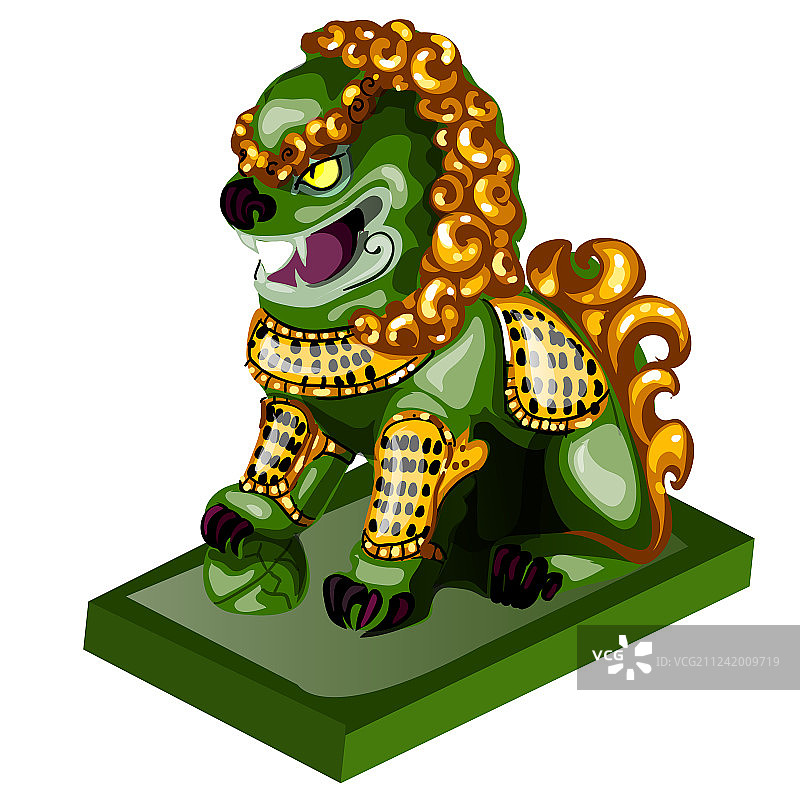 白色背景上的玉石狮子摆件图片素材