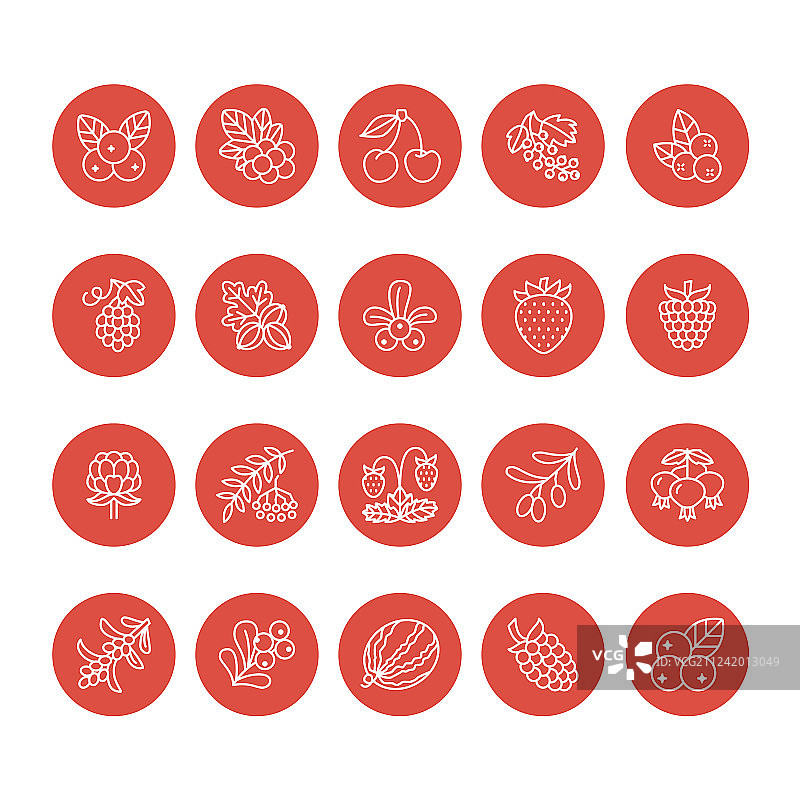 森林浆果扁平线条图标 - 蓝莓图片素材