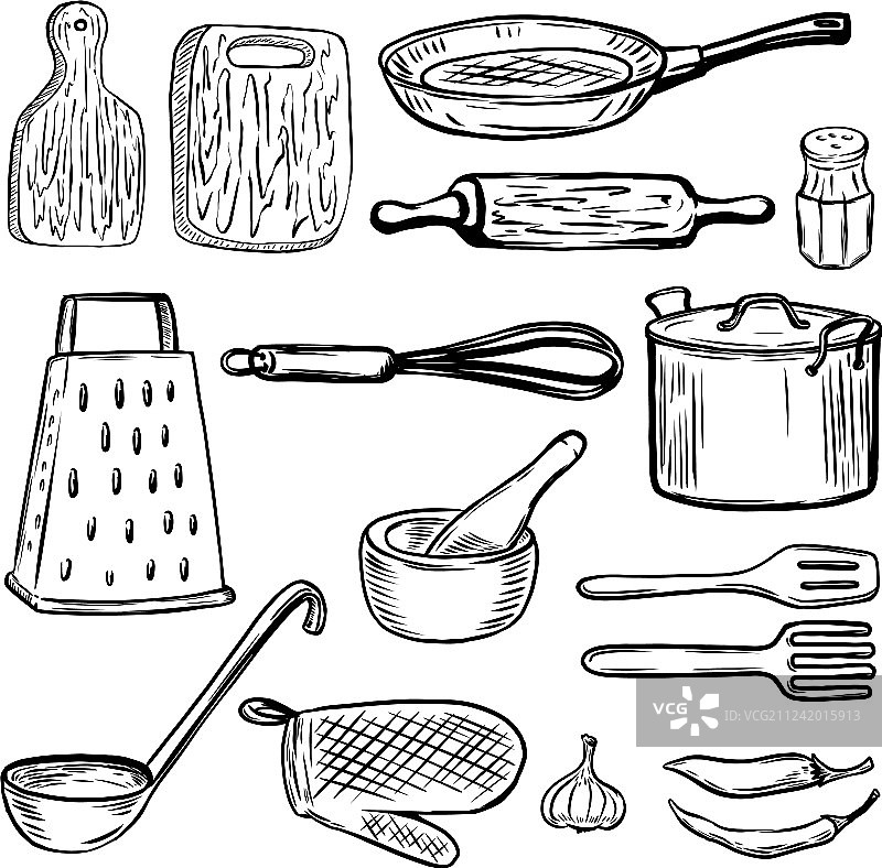 手绘厨房工具设计元素合集图片素材
